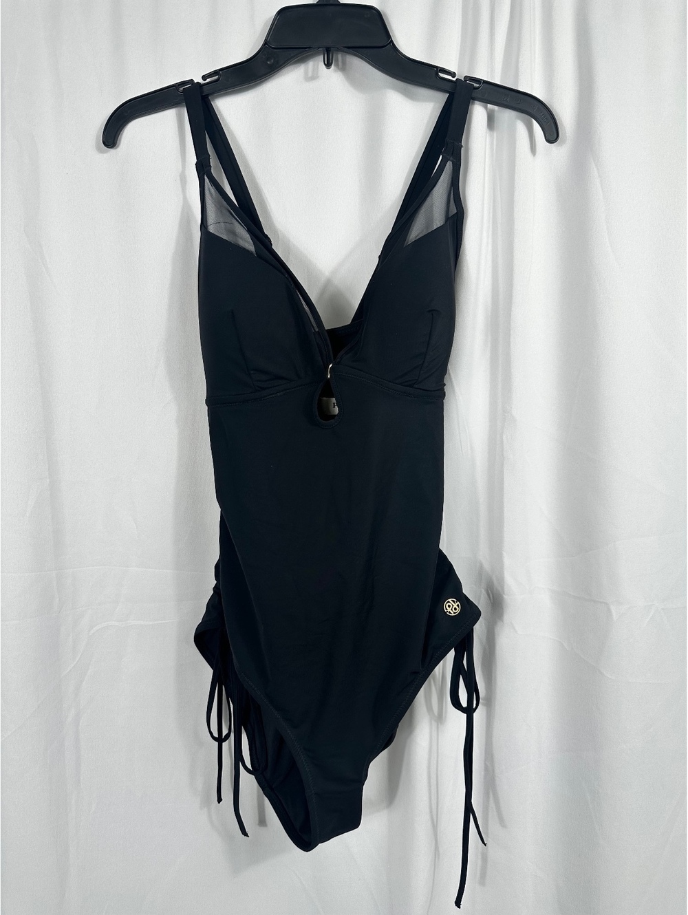 Popilush Black One Piece Swimsuit Mesh Detail Adjustable Straps, Size Medium